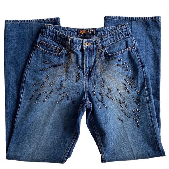 Vintage Route 66 Low Rise Embellished Beaded Embroidered Blue Jeans Sz 4 - Picture 8 of 16